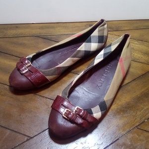 Burberry Tan Plaid & Brown Leather Ballet Flats